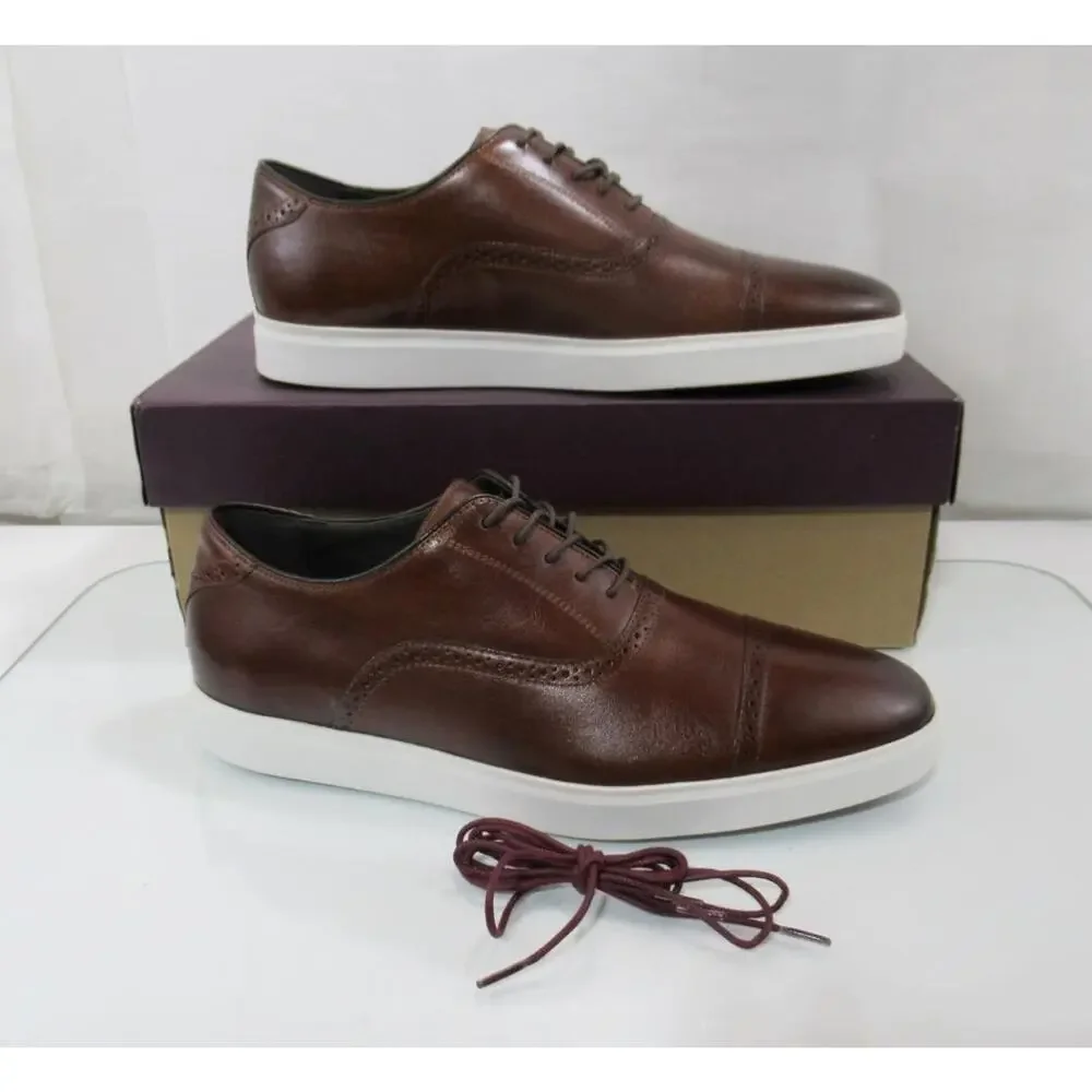 Men's Johnston and Murphy Brody Size 10 M Cap Toe Lace Up Oxford Sneakers Brown